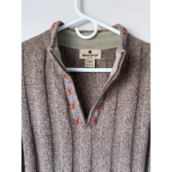 Woolrich Women's Quarter Zip Wool Blend Pullover Sweater Tan Sz L - Picture 1 of 7